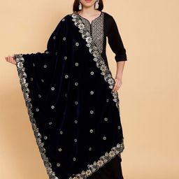 Moda Chales Ethnic Motif Embroidered Velvet Dupatta with Sequinned-image-88