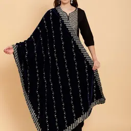Moda Chales Floral Embroidered Sequined Velvet Dupatta-picture-49