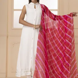 Geroo Luxe Leheriya Embroidered Gotta Patti Work Pure Kota Silk Dupatta-29