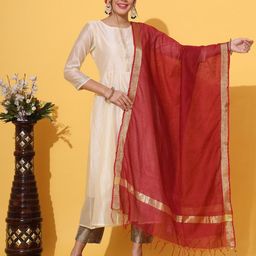 DECKEDUP Zari With Tasselled Cotton Dupatta-image-70