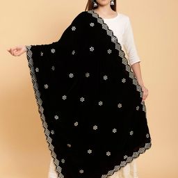 Moda Chales Floral Embroidered Mirror Work Velvet Dupatta-picture-31