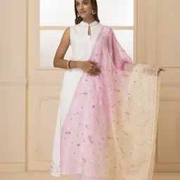 Geroo Luxe Floral Embroidered Gota Jaal Work Pure Kota Silk Dupatta-image-15