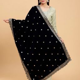 Moda Chales Floral Embroidered Sequined Velvet Dupatta-image-75