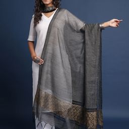 Taavi Woven Design Pure Cotton Tasselled Border Dupatta-11
