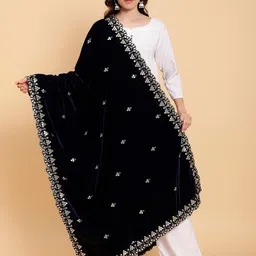 Moda Chales Floral Embroidered Mirror Work Velvet Dupatta-picture-32