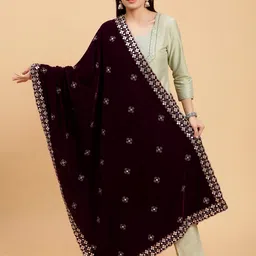 Moda Chales Floral Embroidered Sequined Velvet Dupatta-picture-53