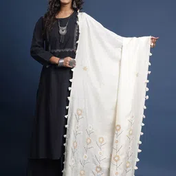 Taavi Embroidered Tasselled Border Dupatta-image-37