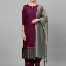 Indo Era Olive Green Solid Art Silk Dupatta-54