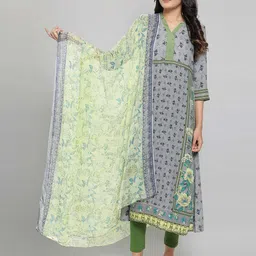 AURELIA Green & Grey Floral Printed Dupatta-17