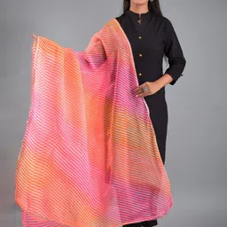 Apratim Pink & Yellow Printed Leheriya Dupatta-27