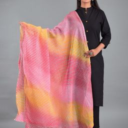 Apratim Pink & Silver-Toned Striped Leheriya Dupatta-35