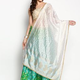 Dupatta Bazaar White & Gold-Toned Ethnic Motifs Printed Khari Print Dupatta image 1