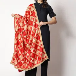 WEAVERS VILLA Embroidered Art Silk Dupatta with Phulkari-picture-44