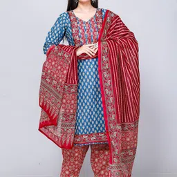Jevi Prints Ethnic Motifs Printed Regular Pure Cotton Kurta with Patiala & Dupatta-picture-45