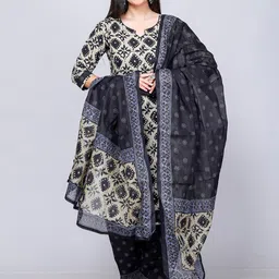Jevi Prints Ethnic Motifs Printed Regular Pure Cotton Kurta with Patiala & Dupatta-picture-48
