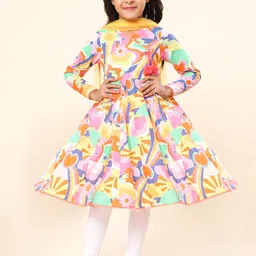 A.T.U.N. Girls Printed V Neck Angrakha Kurta With Dupatta-image-85