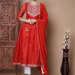 Myshka Leheriya Printed Sequinned Yoke Design Kurta With Trousers & Dupatta-image-21