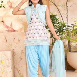 BAESD Girls Floral Printed Sleeveless Straight Kurti With Patiala & Dupatta-image-58