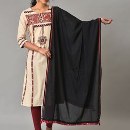 W Pure Cotton Dupatta With Tassels-37