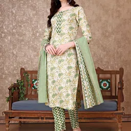 KALINI Floral Printed Regular Straight Kurta With Trousers & Dupatta-picture-13