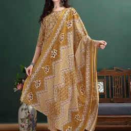 KALINI Floral Printed Round Neck Regular Straight Kurta With Trousers & Dupatta-picture-4