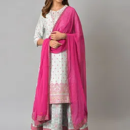 W Women Pink & Green Ethnic Motifs Woven Design Dupatta-picture-23
