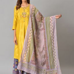 W Women Pink & Green Ethnic Motifs Printed Dupatta-55