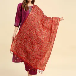 Dupatta Bazaar Red & Gold-Toned Printed Bandhani Dupatta-image-0