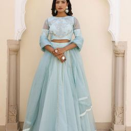 Ragavi Embroidered Boat Neck Organza Ready to Wear Lehenga & Blouse With Dupatta-picture-2