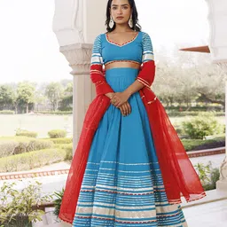Ragavi V-Neck Cotton Ready to Wear Lehenga & Blouse With Dupatta-image-26