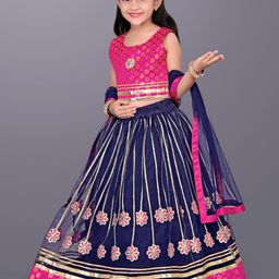 BAESD Girls Woven Design Gotta Patti Net Ready to Wear Lehenga & Choli With Dupatta-8