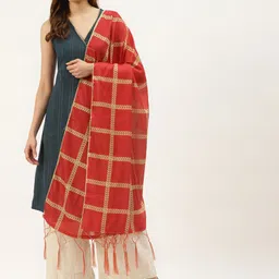 VAABA Pink Checked Dupatta-31