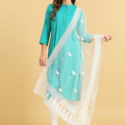Dupatta Bazaar Floral Embroidered Net Dupatta With Thread Work image 1