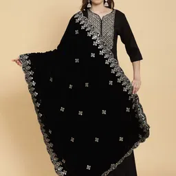 Moda Chales Ethnic Motifs Embroidered Sequinned Detail Velvet Dupatta-picture-22