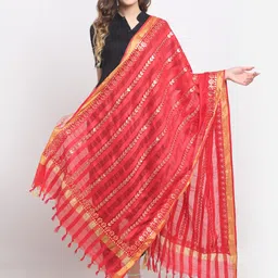 SOUNDARYA Red & Gold-Toned Embroidered Dupatta with Gotta Patti-11
