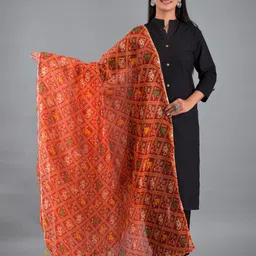 Apratim Multicoloured & Orange Printed Leheriya Dupatta-16