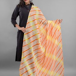 Apratim Women White & Orange Striped Leheriya Dupatta-picture-55