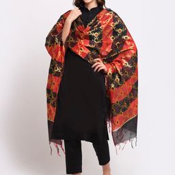 LOOM LEGACY Black & Red Woven Design Cotton Silk Dupatta with Zari-27
