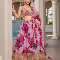 SHOPGARB Embroidered Sequinned Semi-Stitched Lehenga & Unstitched Blouse With Dupatta-picture-13