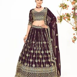 SHOPGARB Embroidered Sequinned Semi-Stitched Lehenga & Unstitched Blouse With Dupatta-picture-11