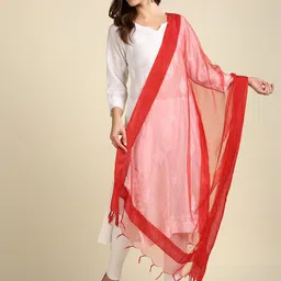 Dupatta Bazaar Red Solid Organza Dupatta-picture-14