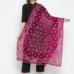 Clora Creation Burgundy & White Printed Dupatta with Gotta Patti-27