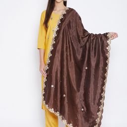Clora Creation Brown & Gold-Toned Embroidered Dupatta with Gotta Patti-picture-39