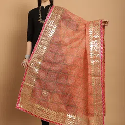 SOUNDARYA Printed Pure Cotton Bandhani Dupatta with Gotta Patti-36