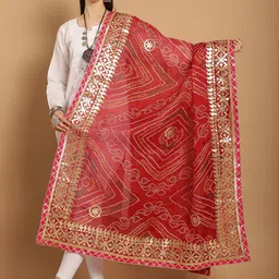 SOUNDARYA Printed Pure Cotton Bandhani Dupatta with Gotta Patti-39