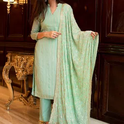 Label Shaurya Sanadhya Striped Zari Kurta with Trousers & With Dupatta-image-95