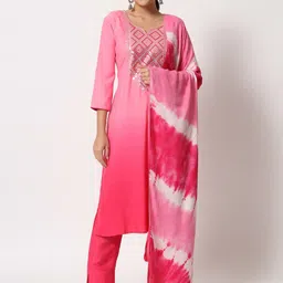 VAANI CREATION Magenta Yoke Design Sequinned Kurta with Trousers & With Dupatta image 1