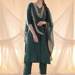 Anouk Floral Embroidered Regular Straight Kurta With Trousers & Dupatta-picture-13