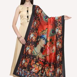 Kaizen TEXO FAB Black & Blue Ethnic Motifs Printed Dupatta-66