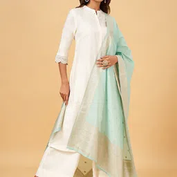 RANGMANCH BY PANTALOONS Ethnic Motifs Woven Design Zari Silk Dupatta-14